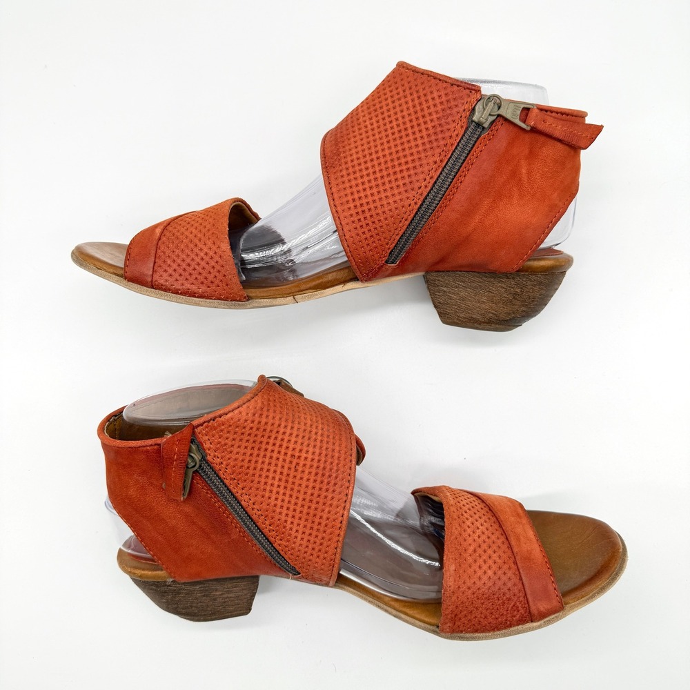 MIZ MOOZ Cheerful Leather Wrap Sandal Womens 41 Orange Tan Perforate Heel Shoe - Picture 5 of 10